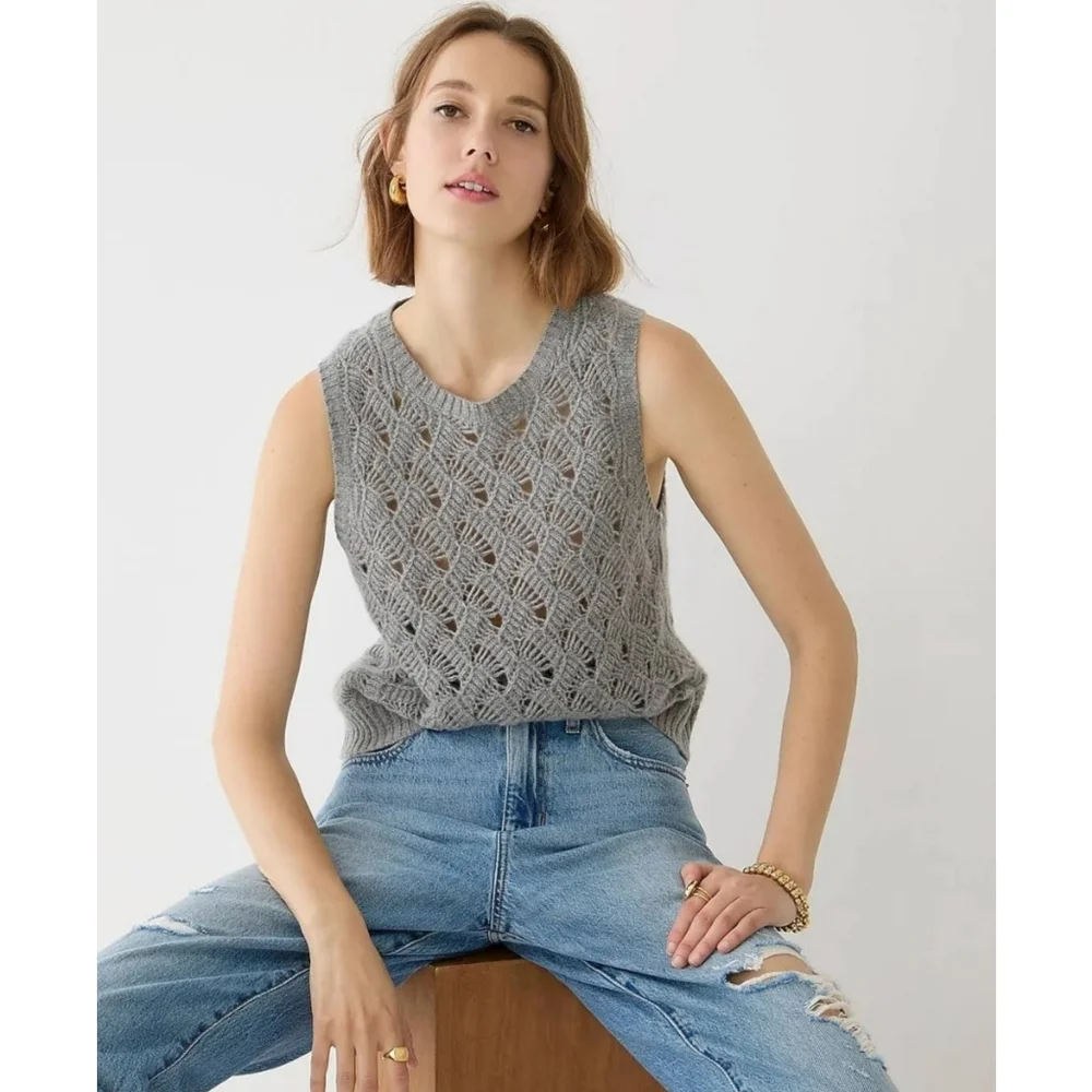 21. J.Crew Cashmere pointelle sweater shell - Picture 3 of 11